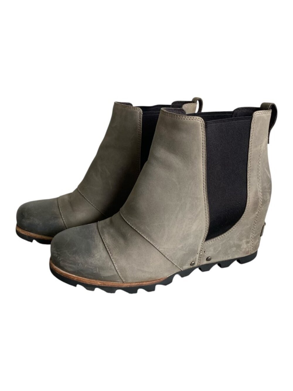 SOREL Joan of Arctic Wedge II Chelsea Boots Leather Waterproof Quarry Grey 9.5​